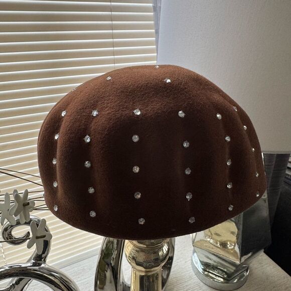 VTG Brown Wool Rhinestone Studded Hat main image 4